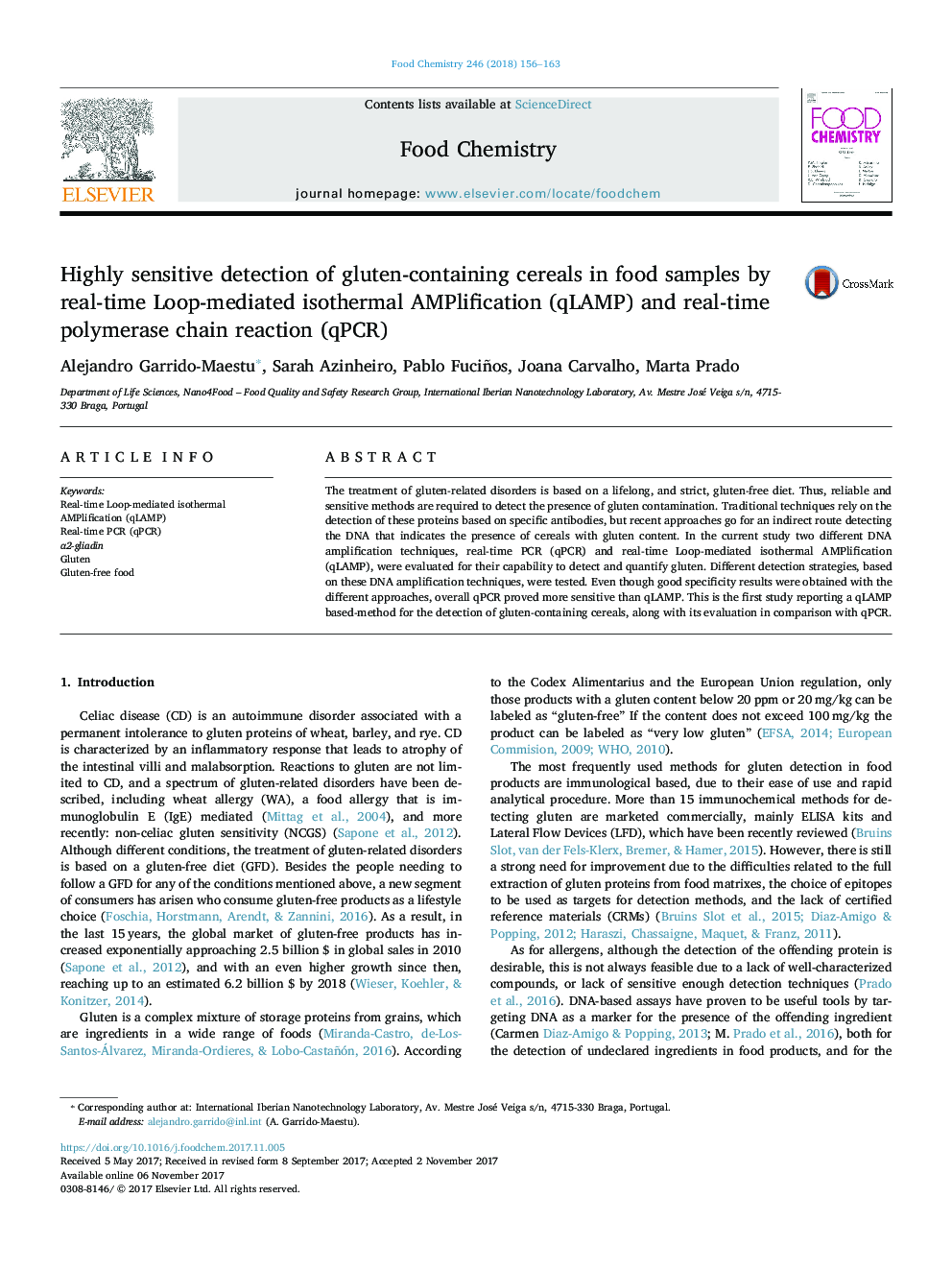 Highly sensitive detection of gluten-containing cereals in food samples by real-time Loop-mediated isothermal AMPlification (qLAMP) and real-time polymerase chain reaction (qPCR)