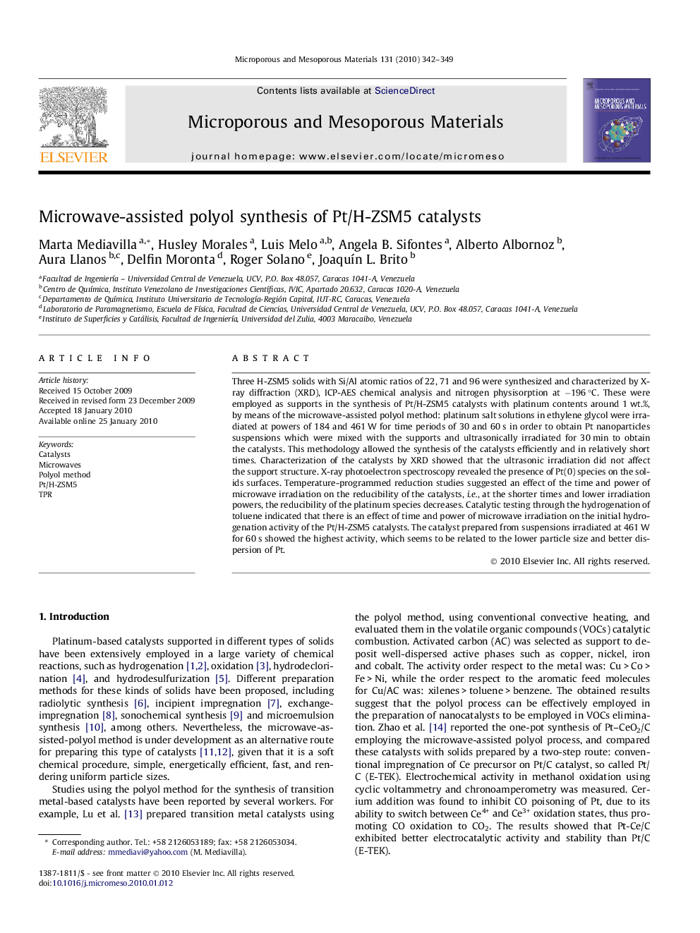 Microwave-assisted polyol synthesis of Pt/H-ZSM5 catalysts