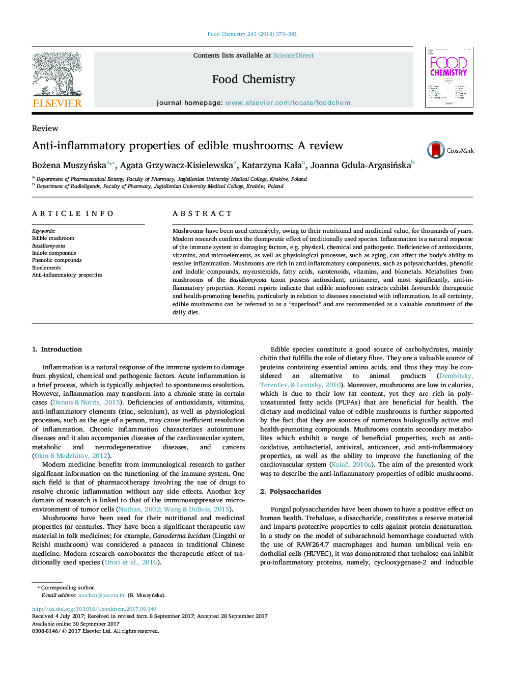 Anti-inflammatory properties of edible mushrooms: A review