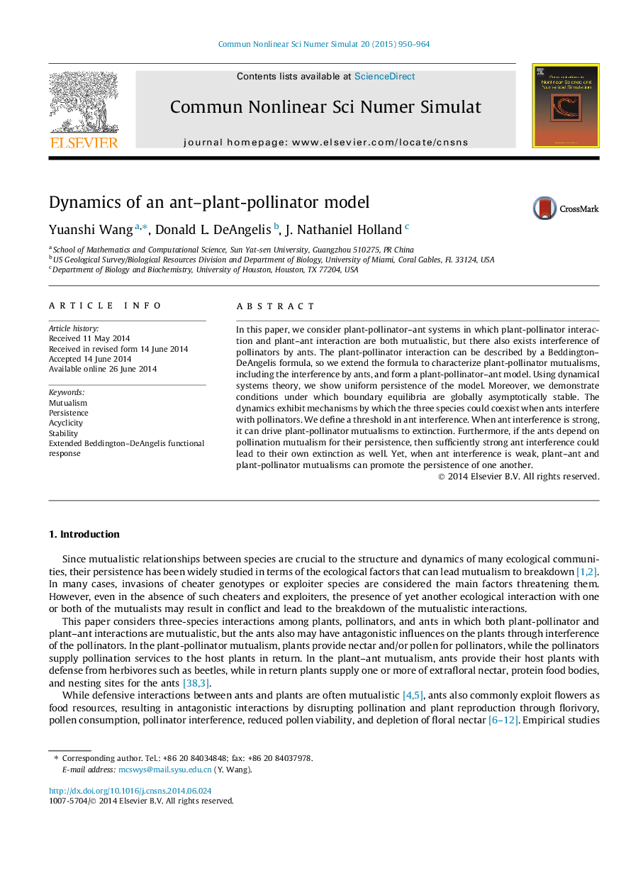 Dynamics of an ant–plant-pollinator model