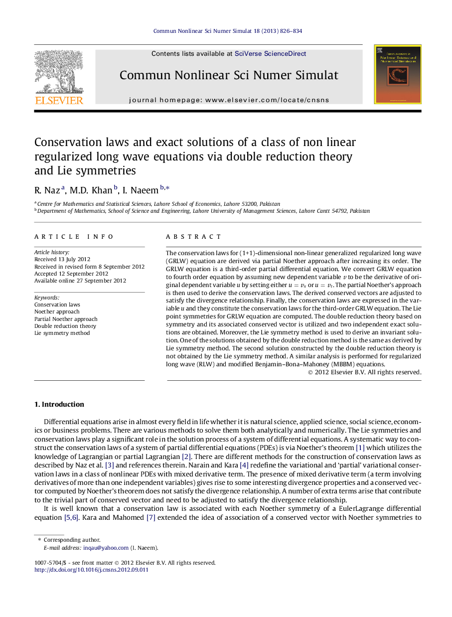 Conservation laws and exact solutions of a class of non linear regularized long wave equations via double reduction theory and Lie symmetries