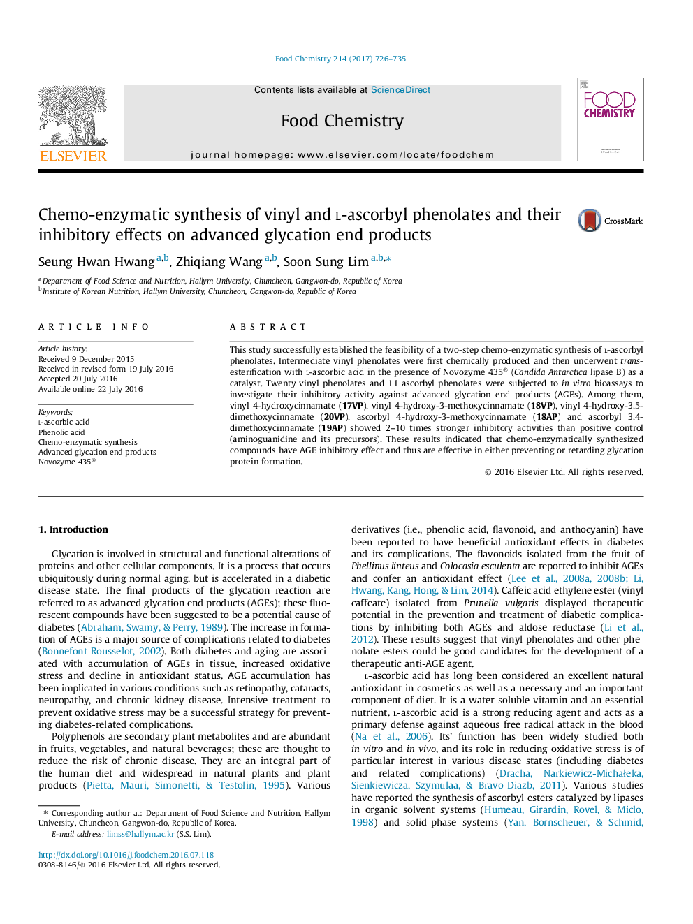 Chemo-enzymatic synthesis of vinyl and l-ascorbyl phenolates and their inhibitory effects on advanced glycation end products