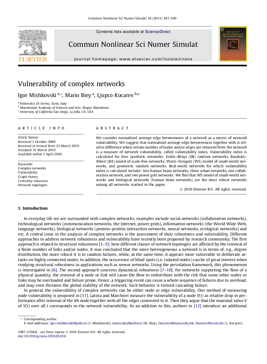 Vulnerability of complex networks