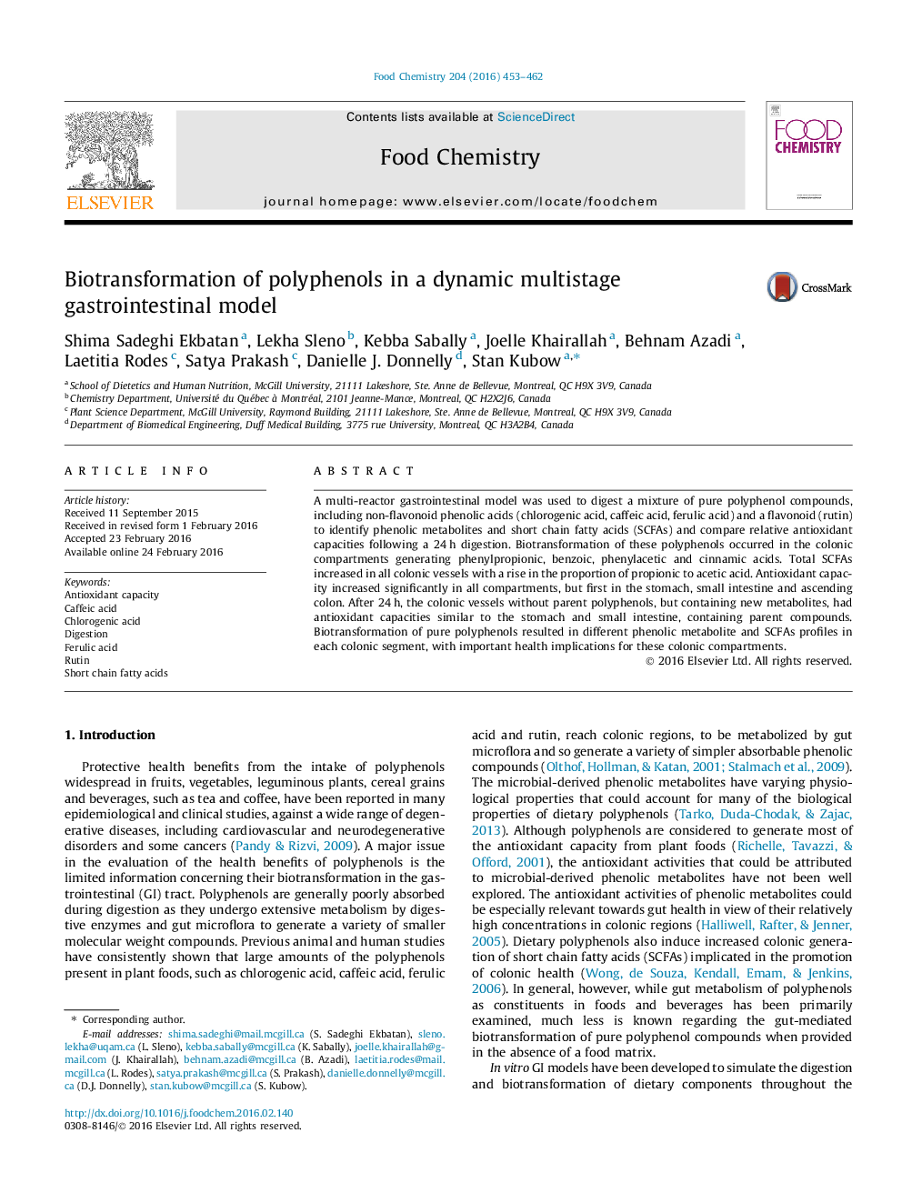 Biotransformation of polyphenols in a dynamic multistage gastrointestinal model