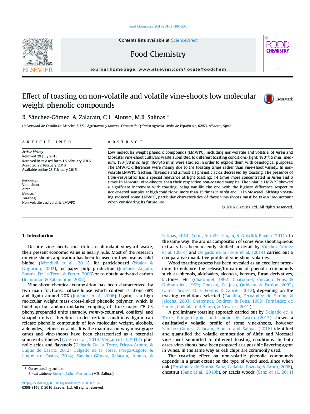 Effect of toasting on non-volatile and volatile vine-shoots low molecular weight phenolic compounds