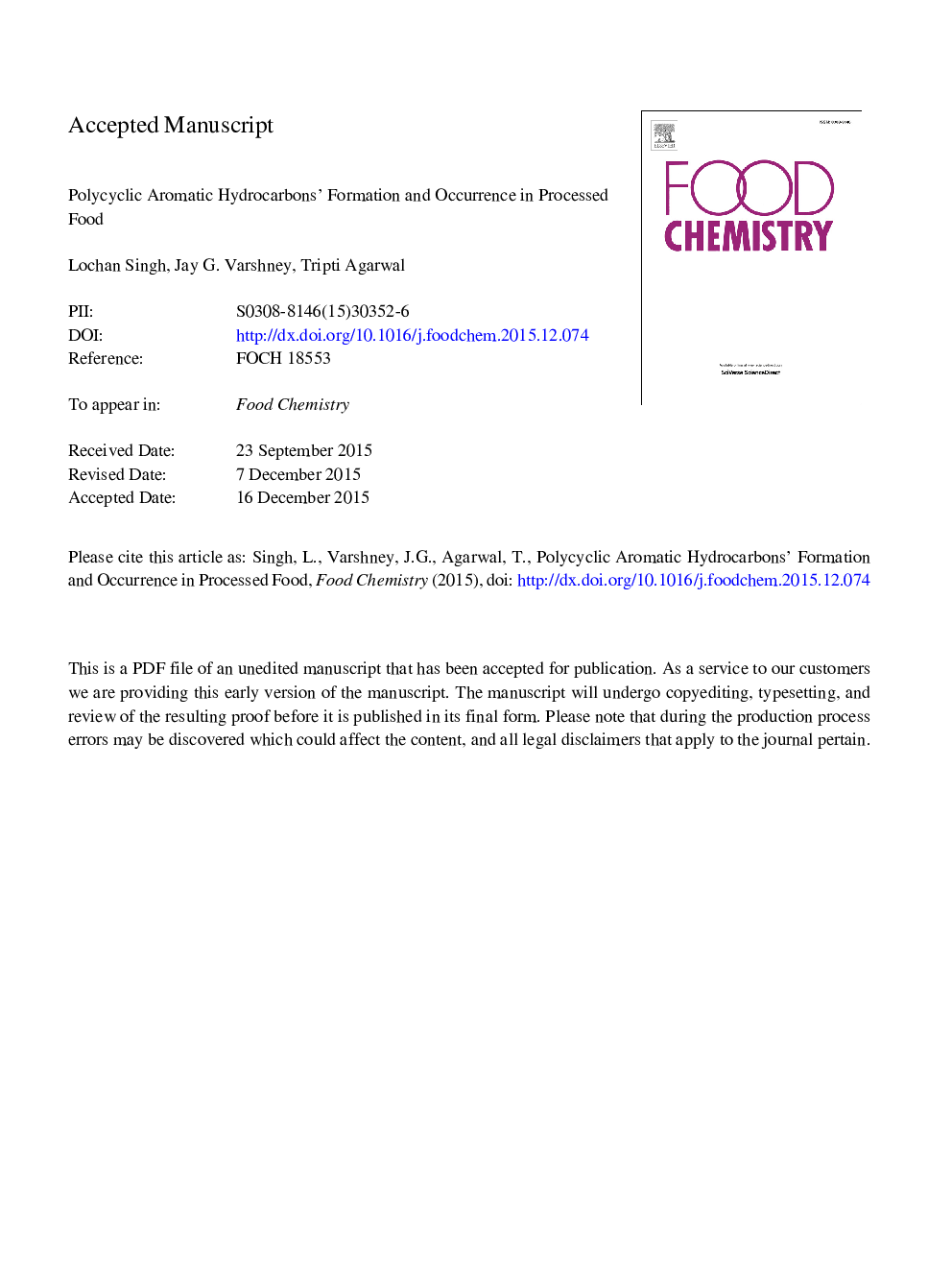 Polycyclic aromatic hydrocarbons' formation and occurrence in processed food