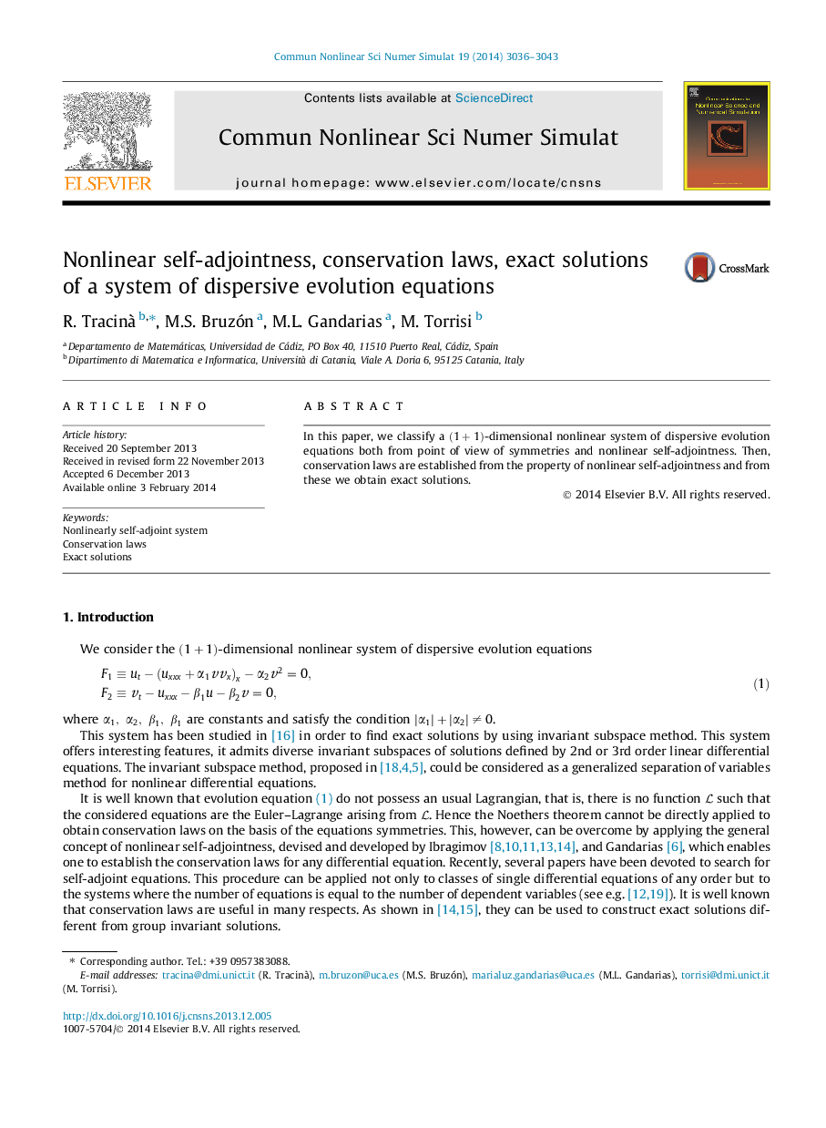 Nonlinear self-adjointness, conservation laws, exact solutions of a system of dispersive evolution equations