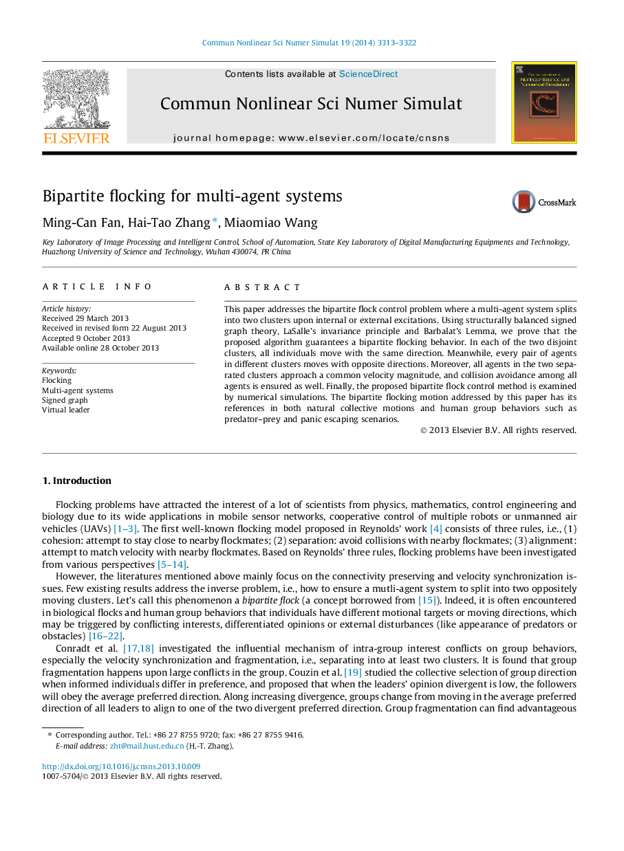 Bipartite flocking for multi-agent systems