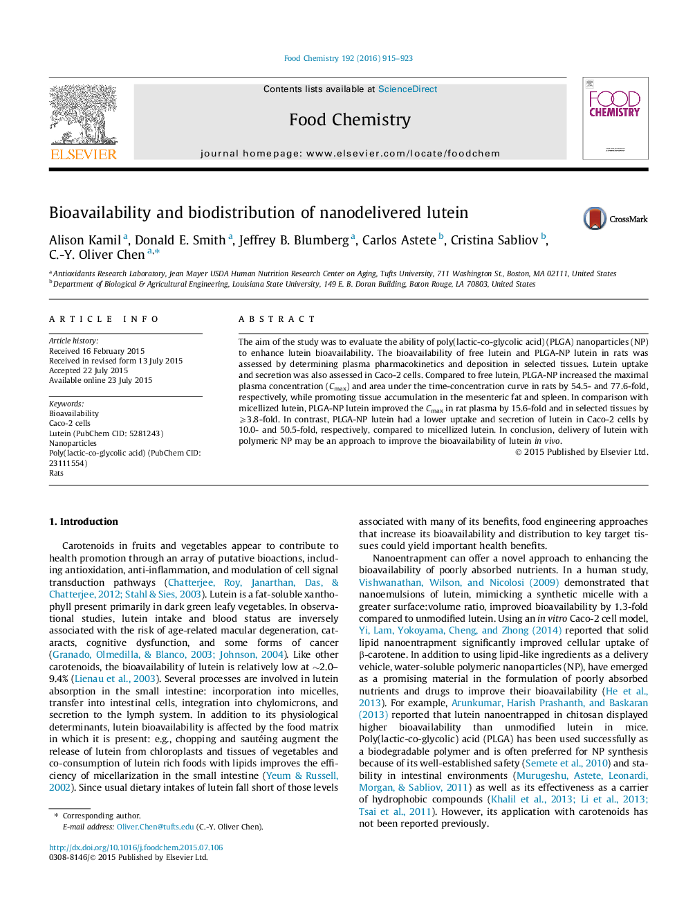 Bioavailability and biodistribution of nanodelivered lutein