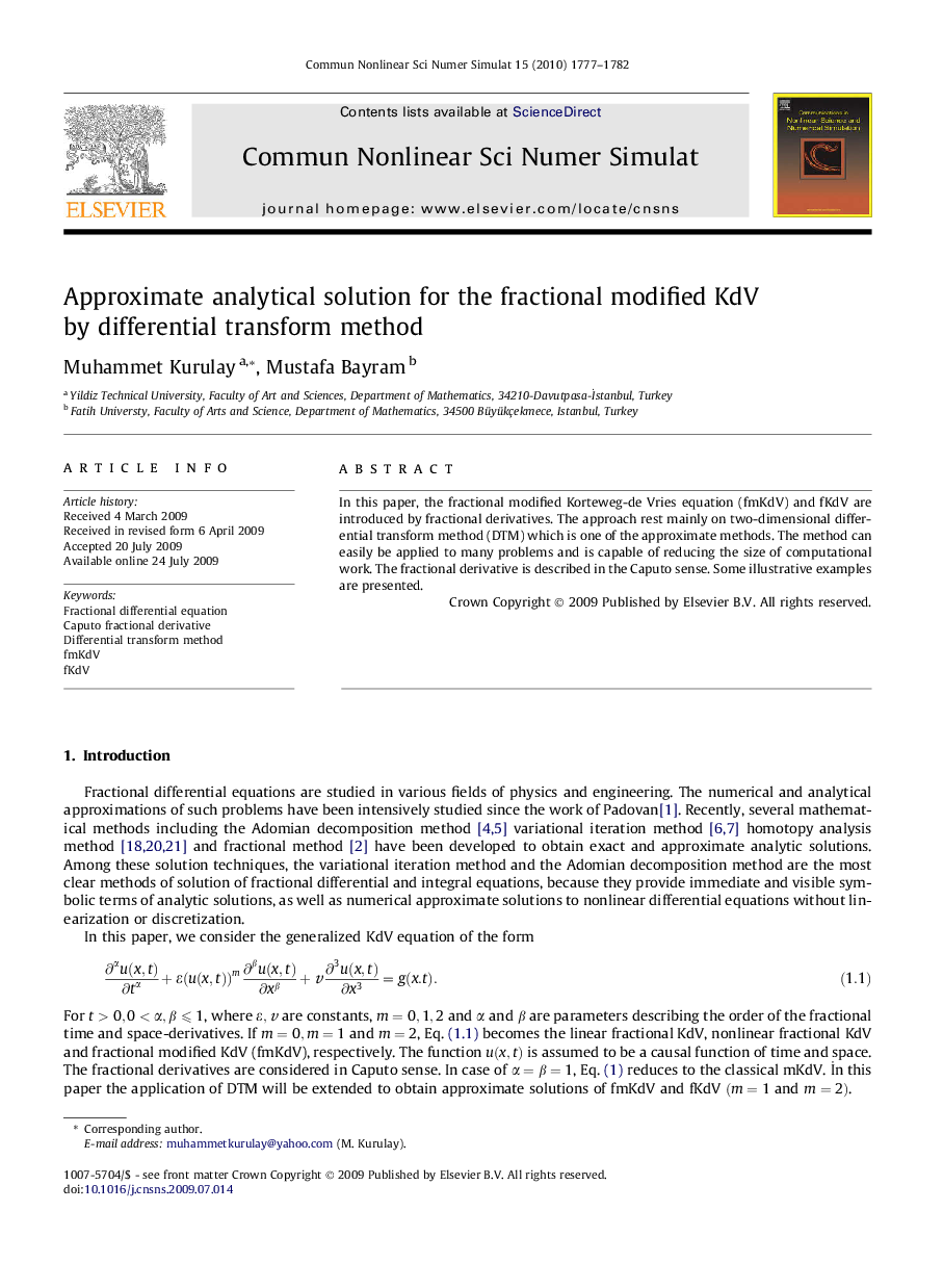 Approximate analytical solution for the fractional modified KdV by differential transform method