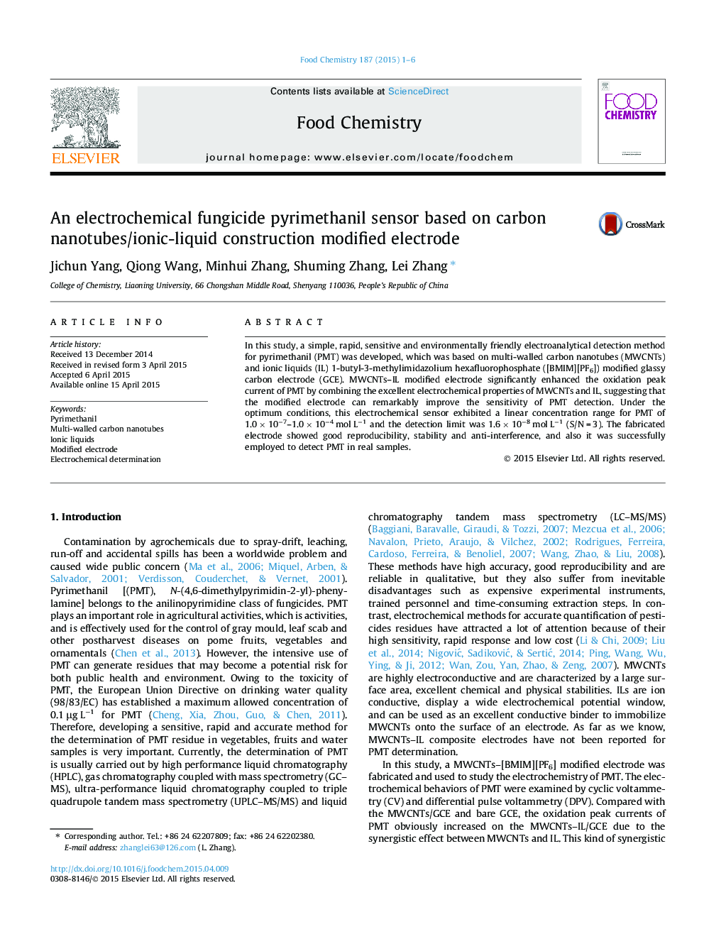 An electrochemical fungicide pyrimethanil sensor based on carbon nanotubes/ionic-liquid construction modified electrode