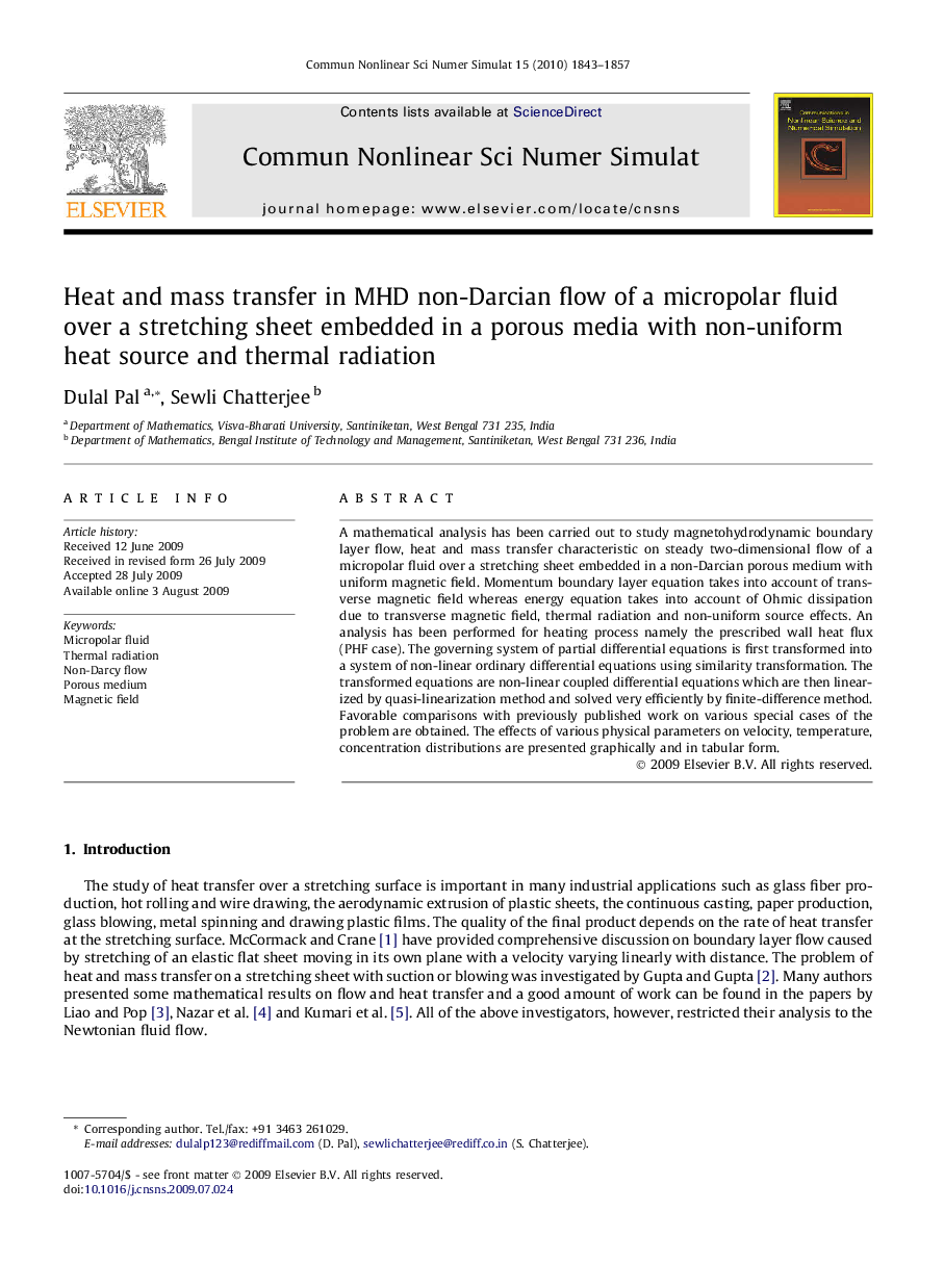 Heat and mass transfer in MHD non-Darcian flow of a micropolar fluid over a stretching sheet embedded in a porous media with non-uniform heat source and thermal radiation