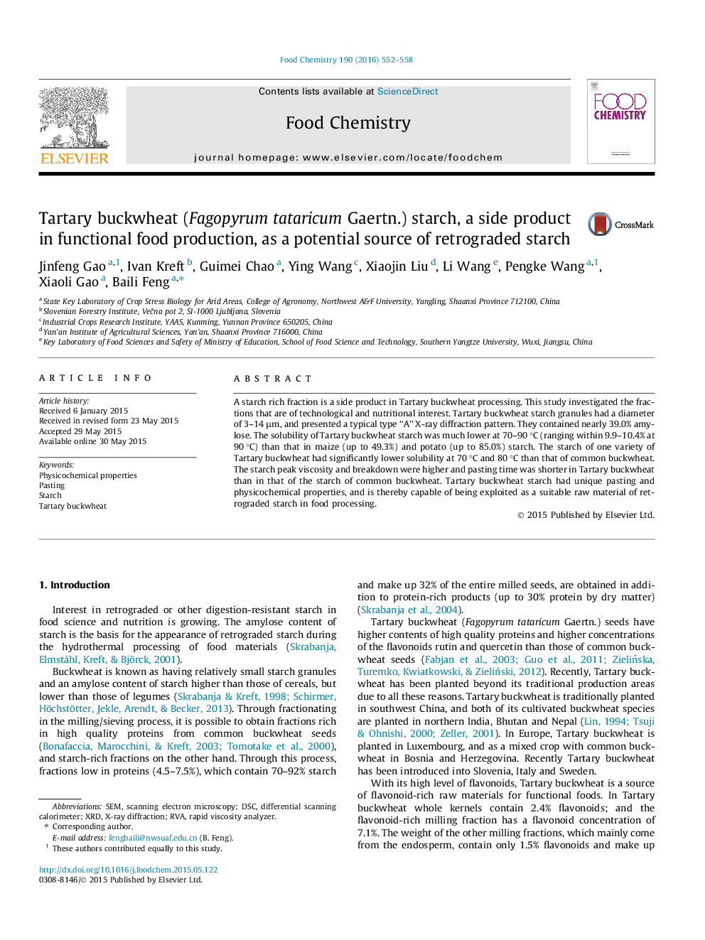 Tartary buckwheat (Fagopyrum tataricum Gaertn.) starch, a side product in functional food production, as a potential source of retrograded starch