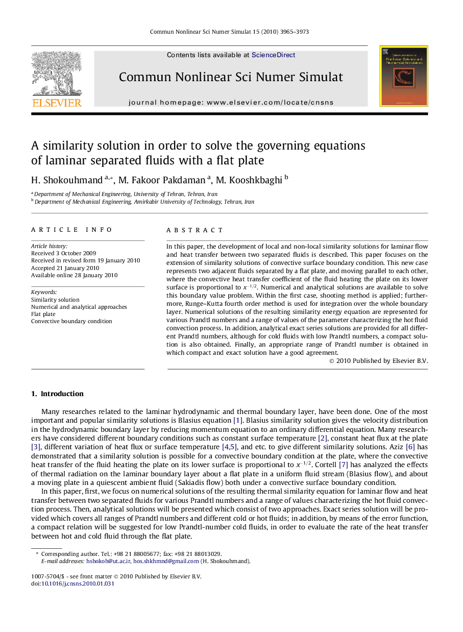 A similarity solution in order to solve the governing equations of laminar separated fluids with a flat plate