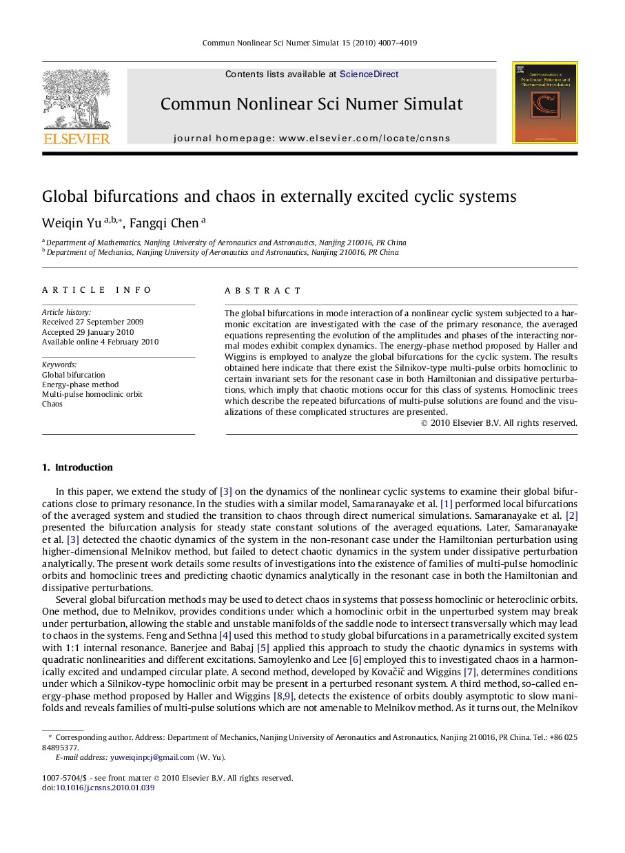 Global bifurcations and chaos in externally excited cyclic systems