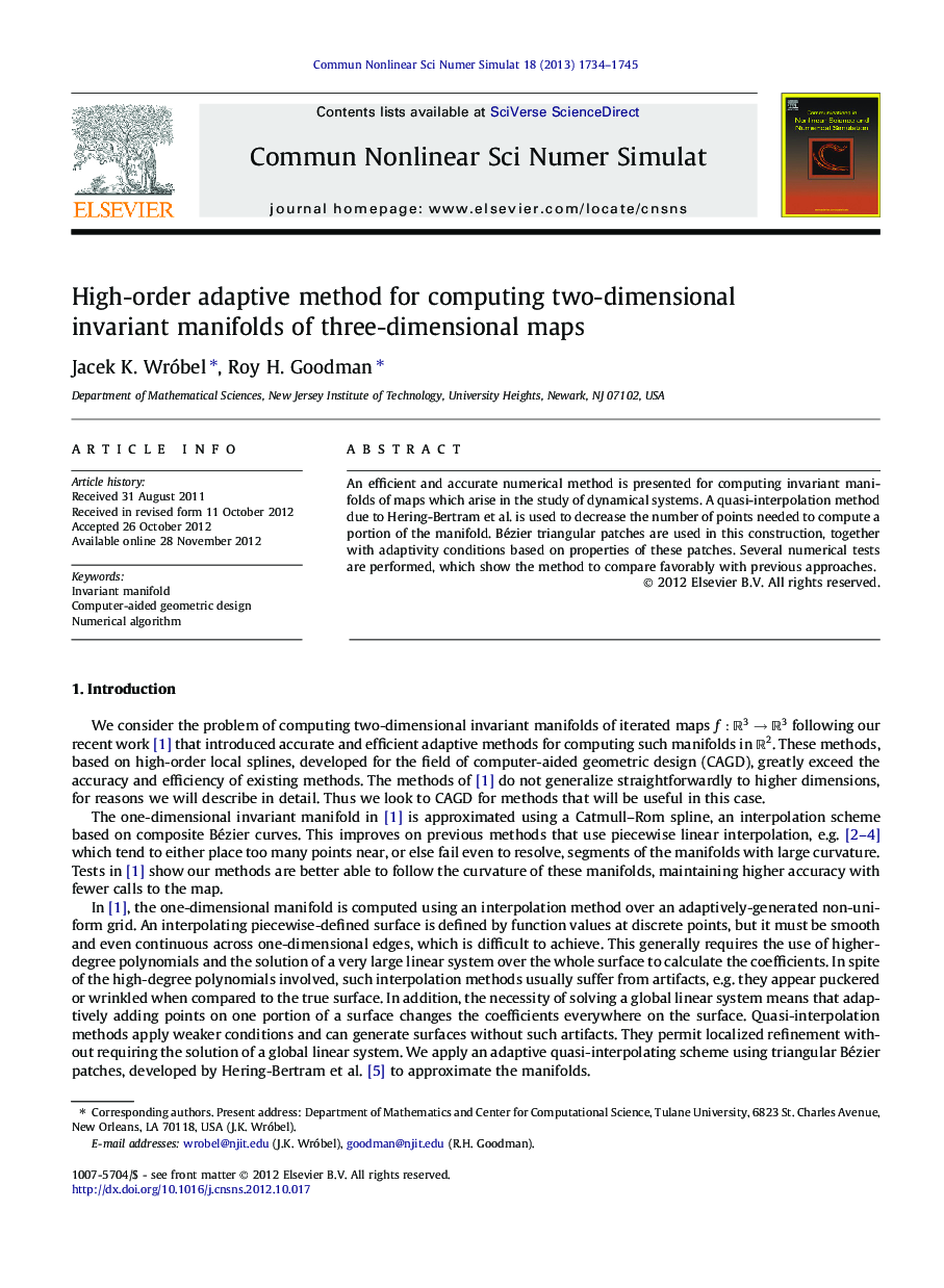 High-order adaptive method for computing two-dimensional invariant manifolds of three-dimensional maps