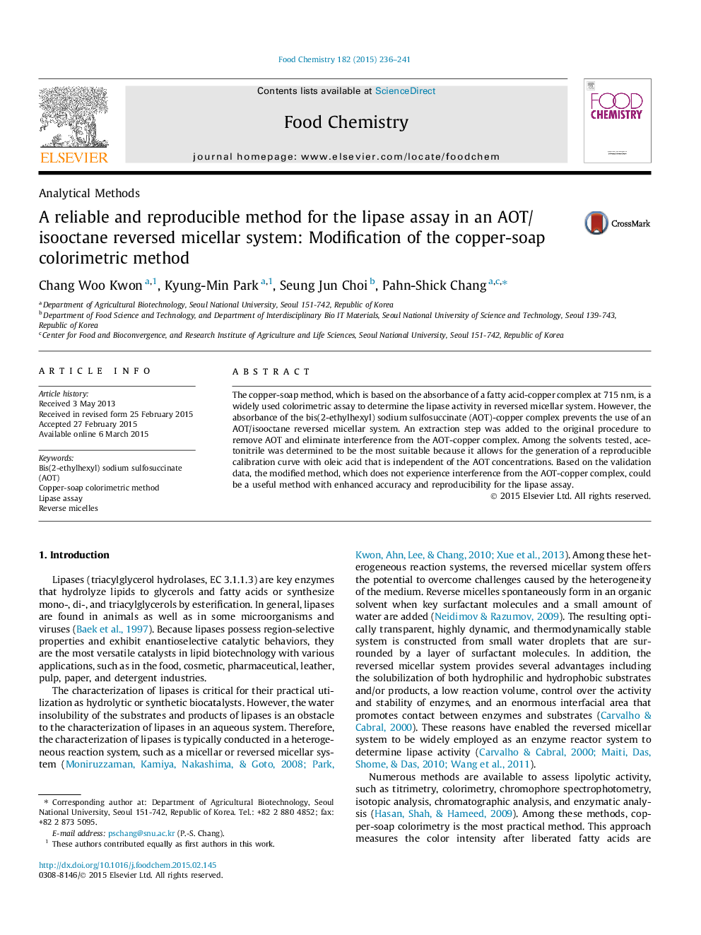 A reliable and reproducible method for the lipase assay in an AOT/isooctane reversed micellar system: Modification of the copper-soap colorimetric method