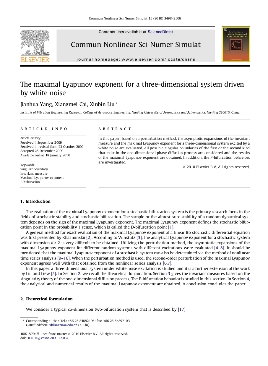 The maximal Lyapunov exponent for a three-dimensional system driven by white noise