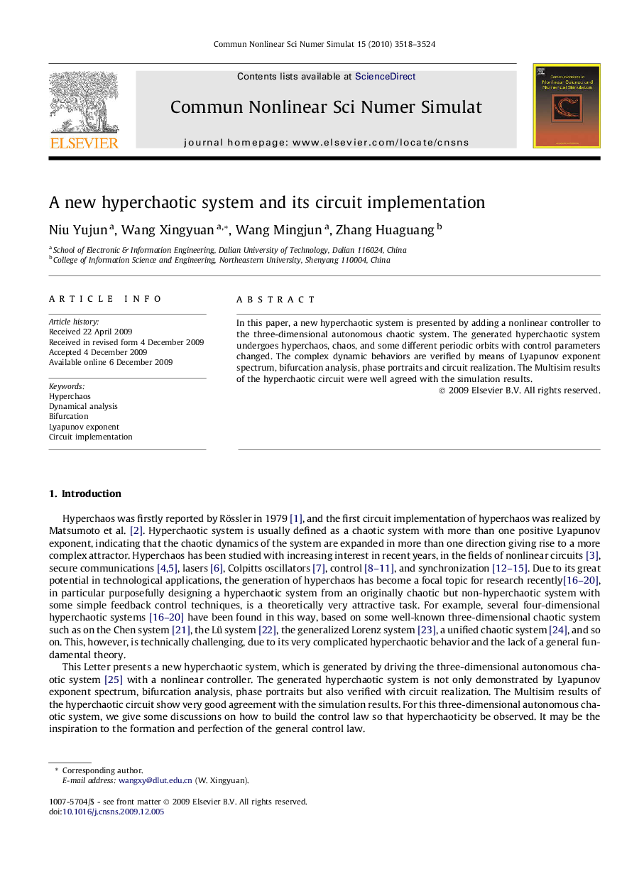 A new hyperchaotic system and its circuit implementation