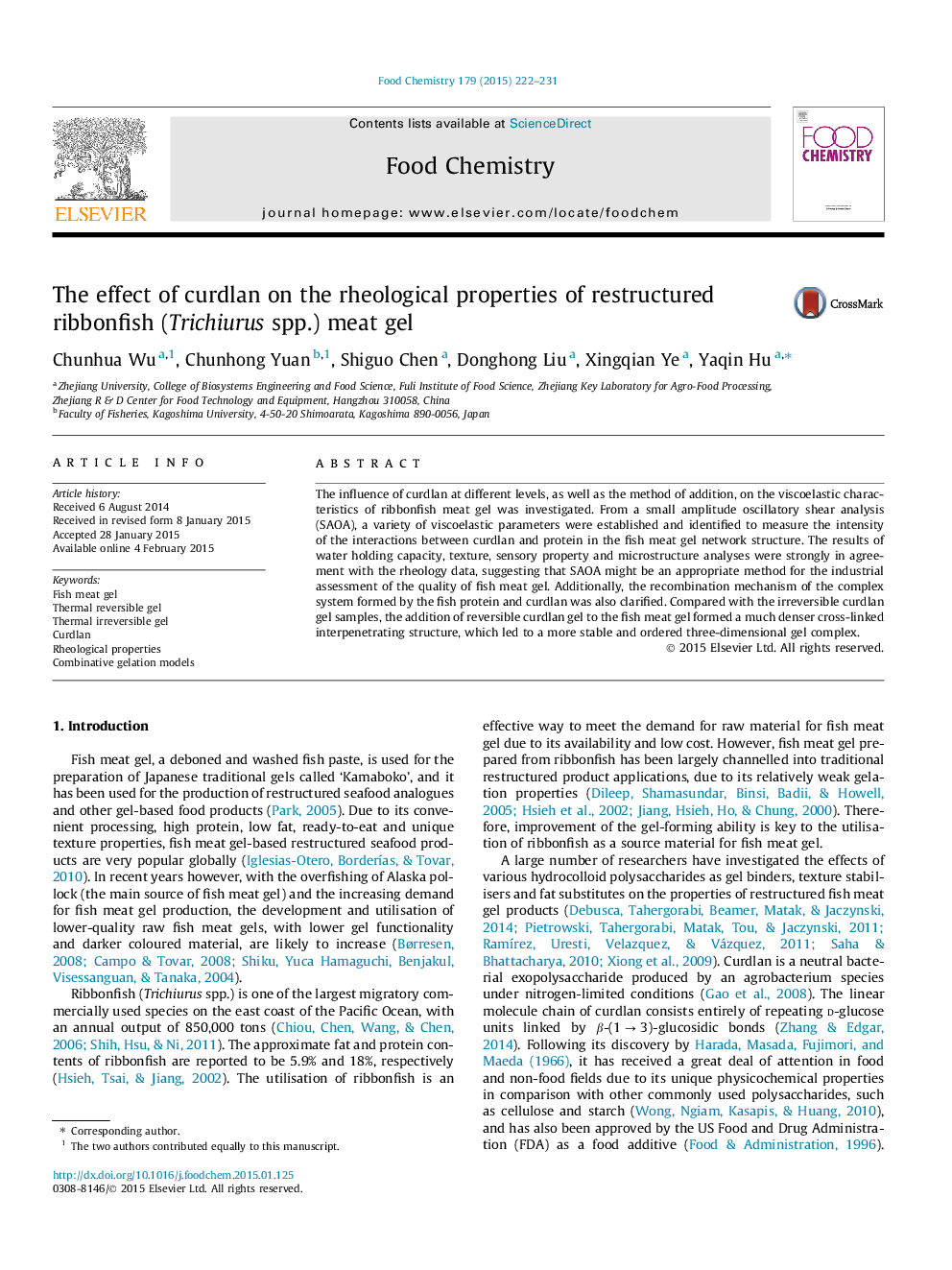 The effect of curdlan on the rheological properties of restructured ribbonfish (Trichiurus spp.) meat gel