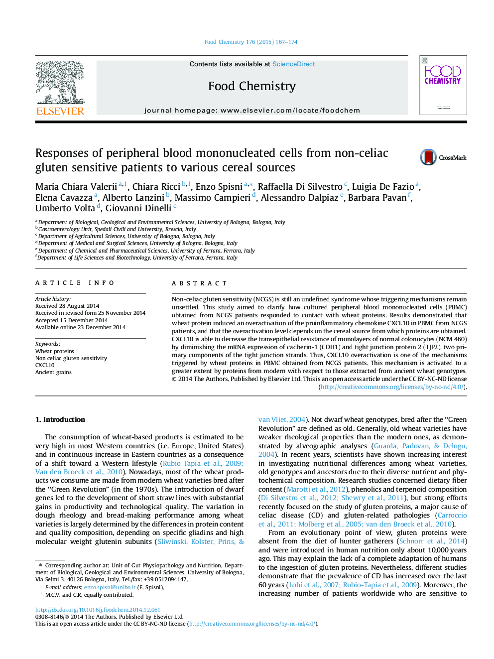 Responses of peripheral blood mononucleated cells from non-celiac gluten sensitive patients to various cereal sources