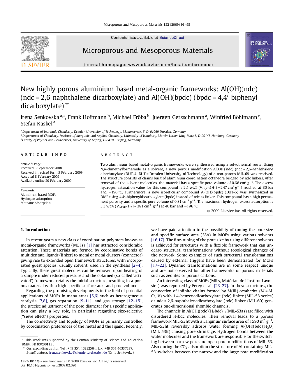 New highly porous aluminium based metal-organic frameworks: Al(OH)(ndc) (ndc = 2,6-naphthalene dicarboxylate) and Al(OH)(bpdc) (bpdc = 4,4′-biphenyl dicarboxylate) 