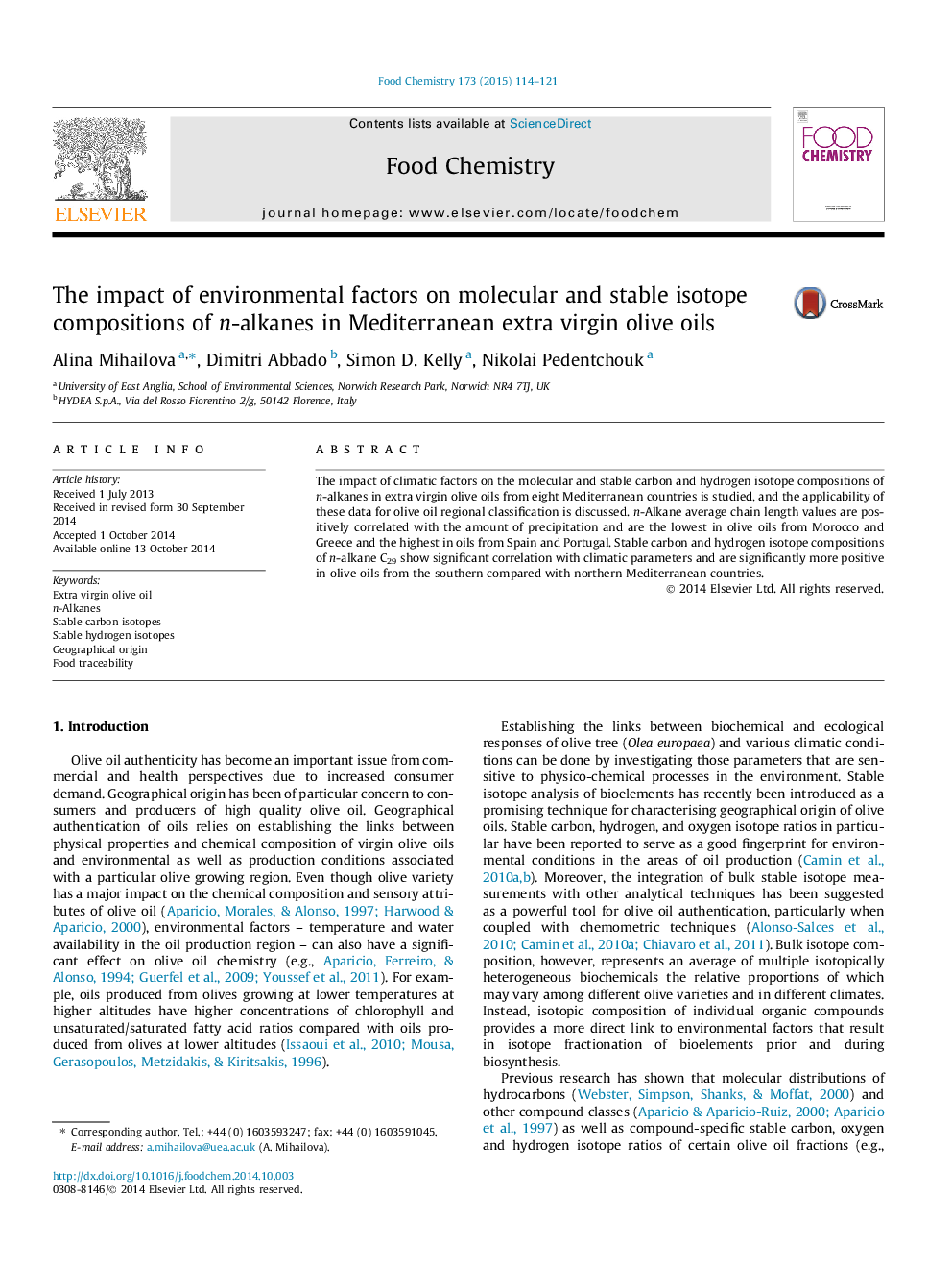 The impact of environmental factors on molecular and stable isotope compositions of n-alkanes in Mediterranean extra virgin olive oils