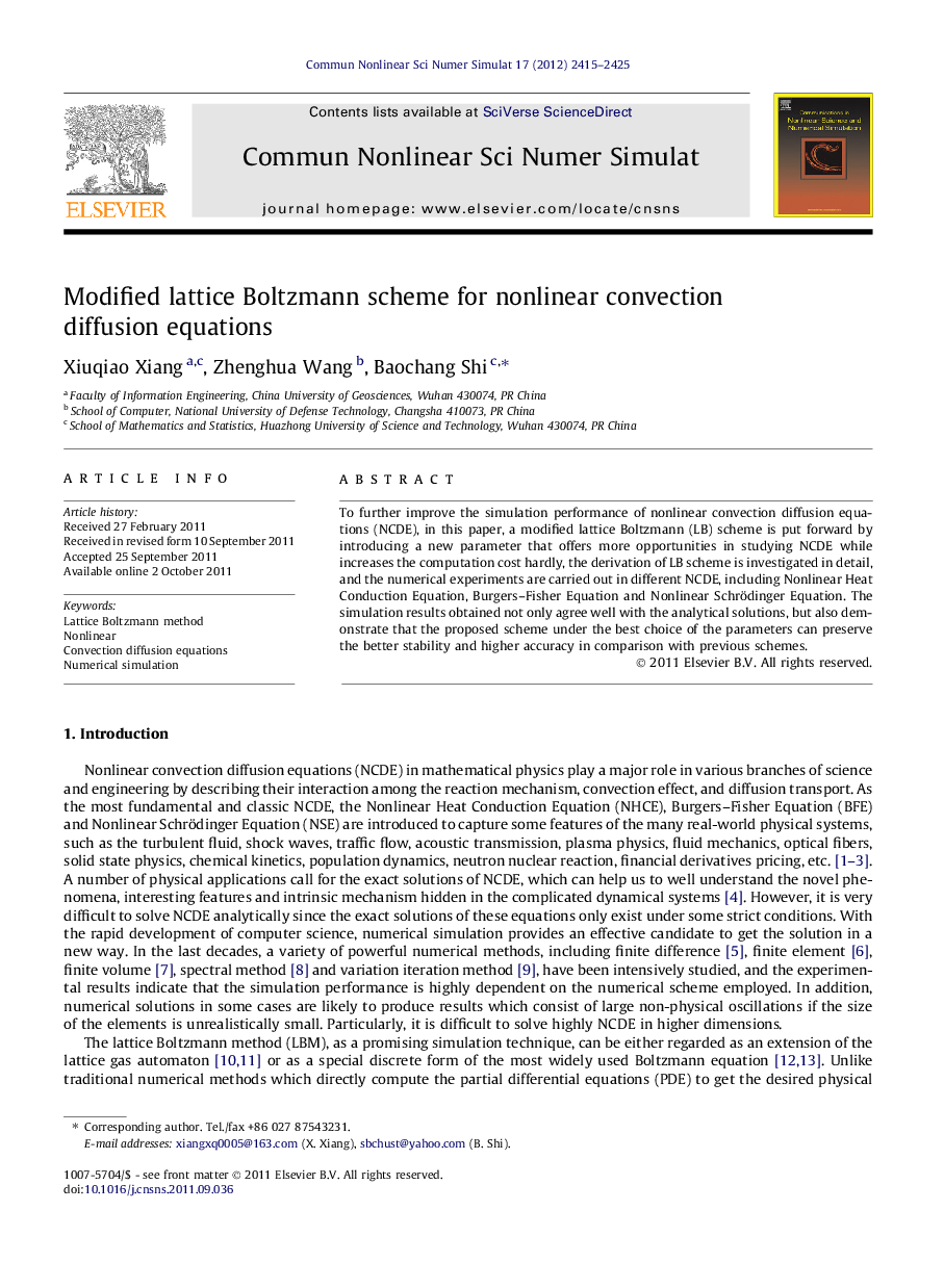 Modified lattice Boltzmann scheme for nonlinear convection diffusion equations