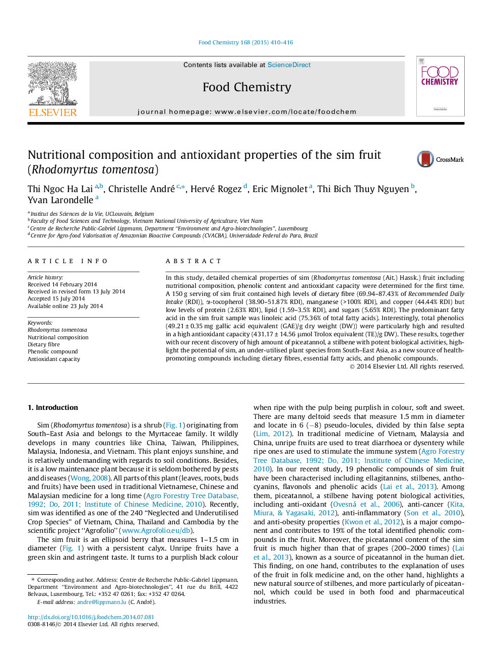 عکس صفحه اول مقاله: Nutritional composition and antioxidant properties of the sim fruit (Rhodomyrtus tomentosa) Nutritional composition and antioxidant properties of the sim fruit (Rhodomyrtus tomentosa)