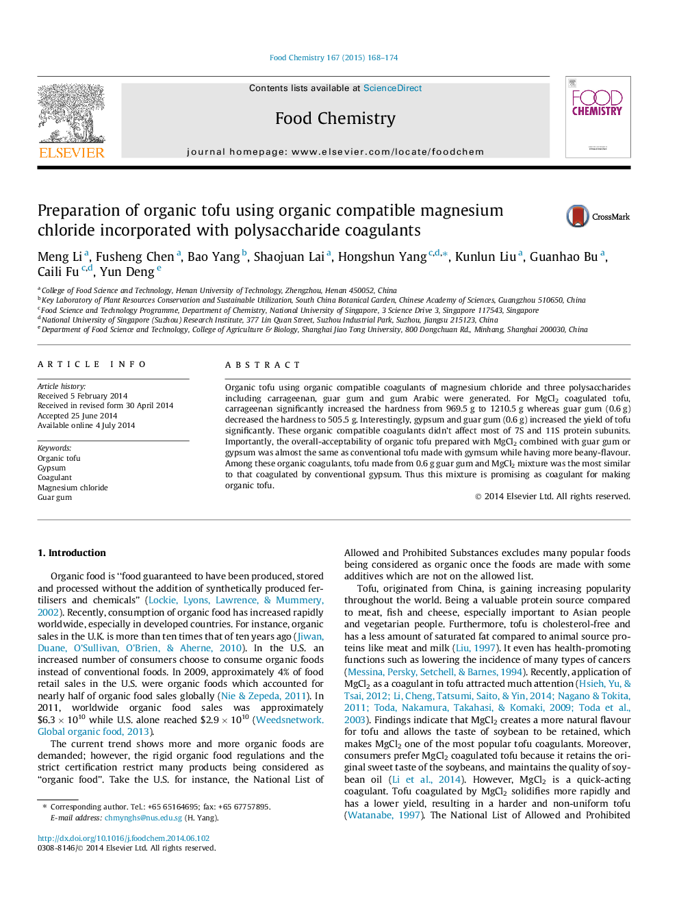 Preparation of organic tofu using organic compatible magnesium chloride incorporated with polysaccharide coagulants