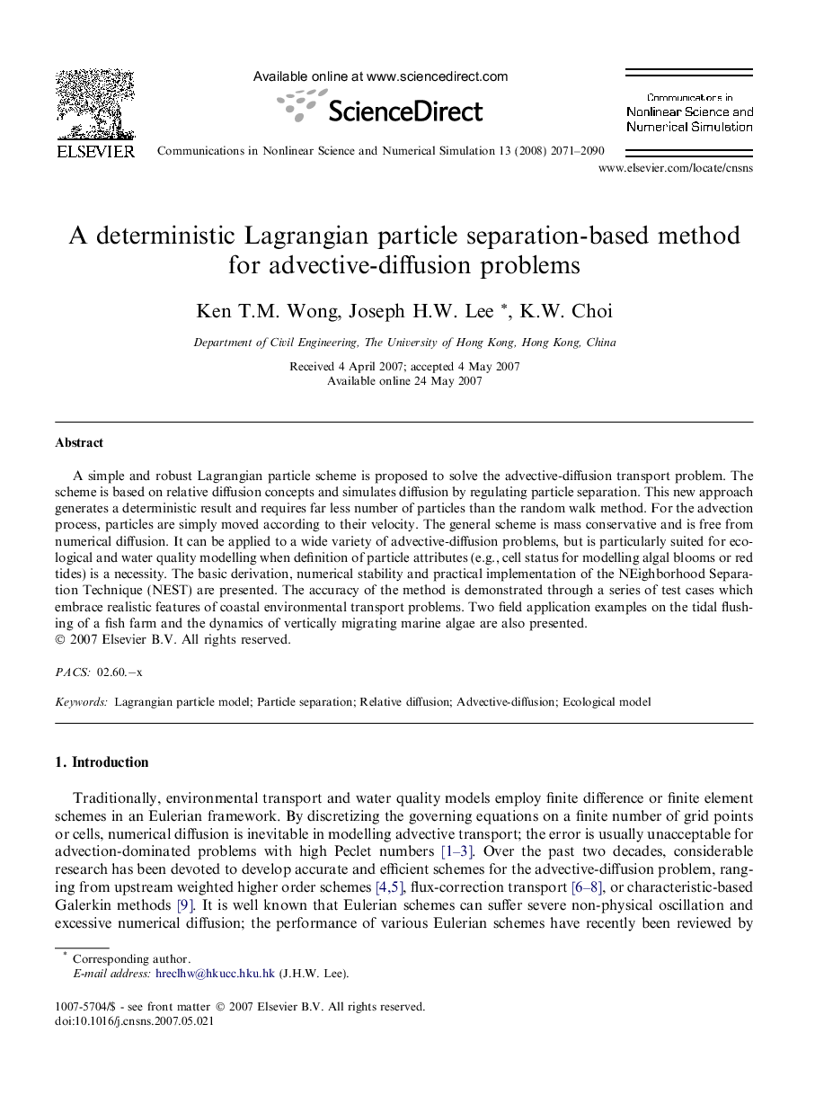 A deterministic Lagrangian particle separation-based method for advective-diffusion problems