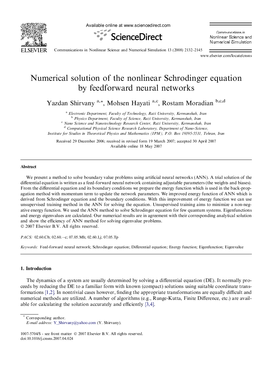 Numerical solution of the nonlinear Schrodinger equation by feedforward neural networks