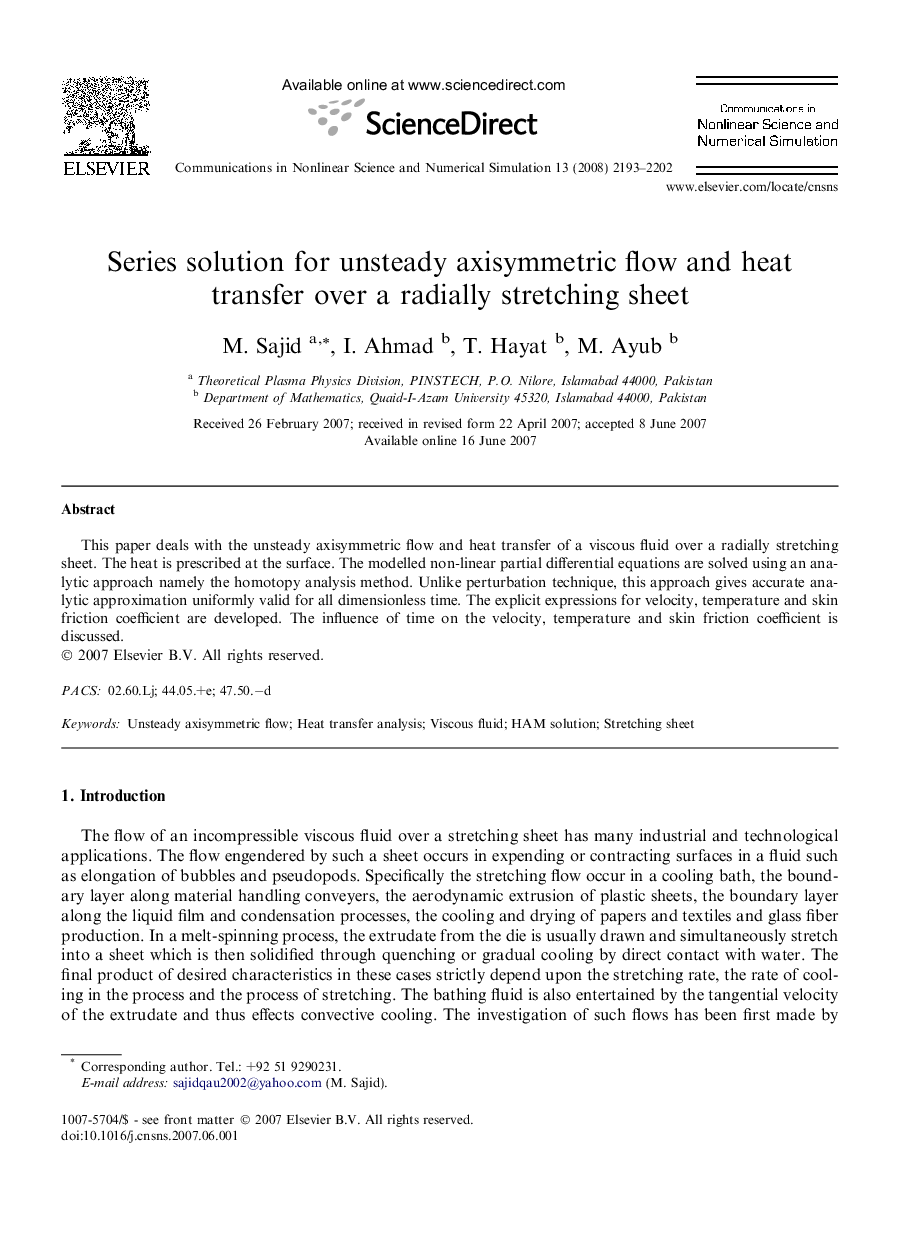 Series solution for unsteady axisymmetric flow and heat transfer over a radially stretching sheet