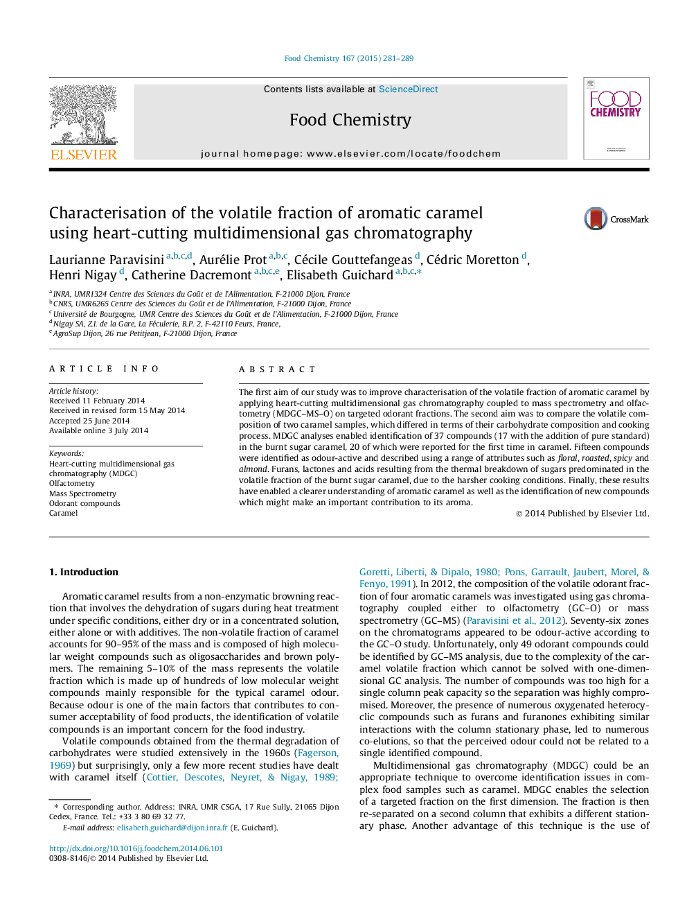 Characterisation of the volatile fraction of aromatic caramel using heart-cutting multidimensional gas chromatography