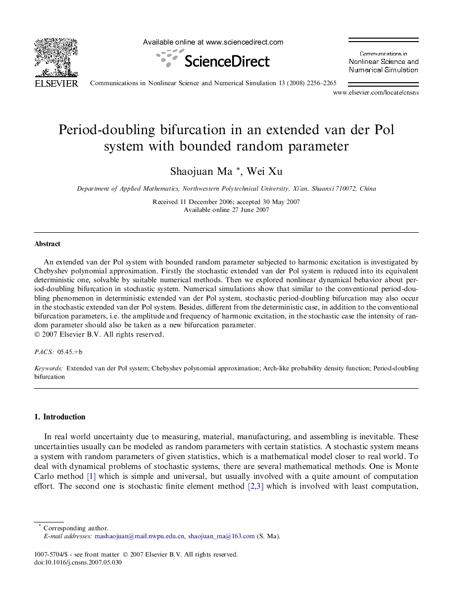 Period-doubling bifurcation in an extended van der Pol system with bounded random parameter