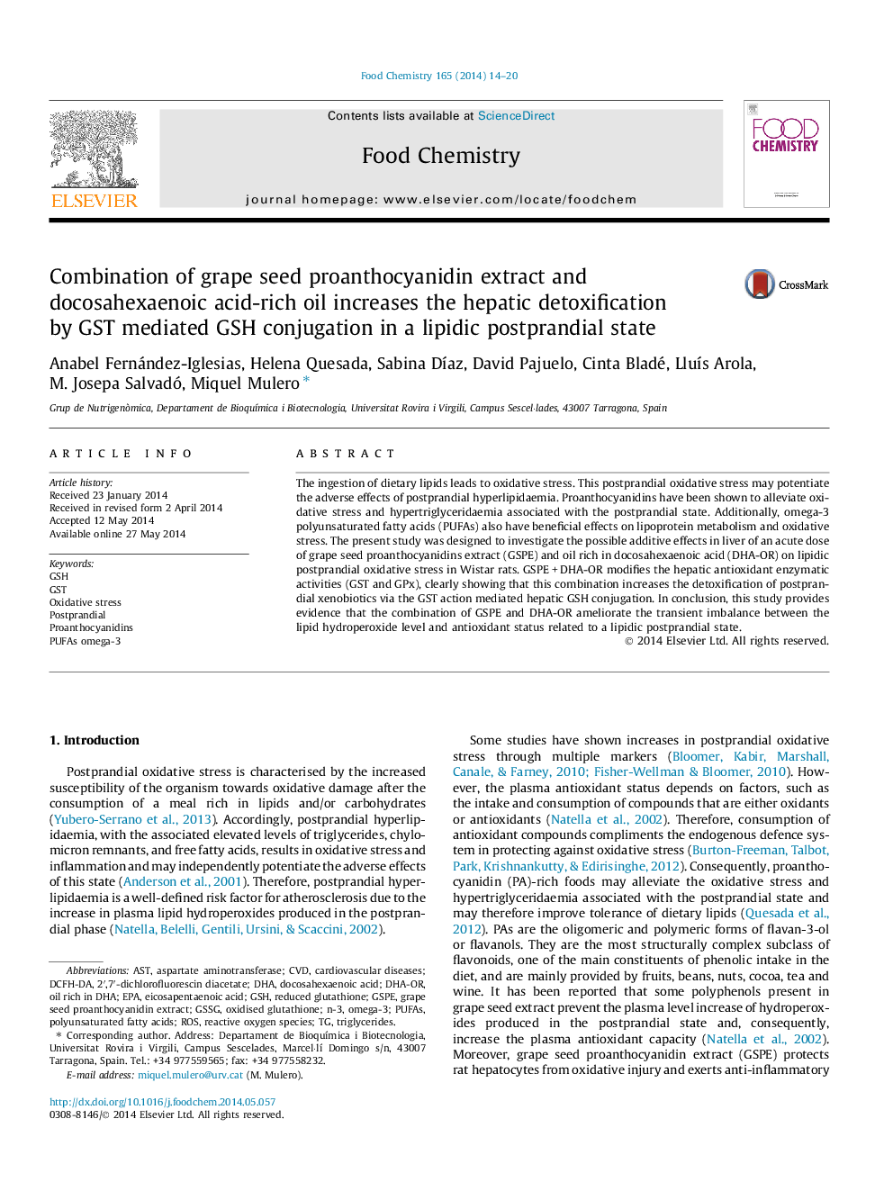 Combination of grape seed proanthocyanidin extract and docosahexaenoic acid-rich oil increases the hepatic detoxification by GST mediated GSH conjugation in a lipidic postprandial state