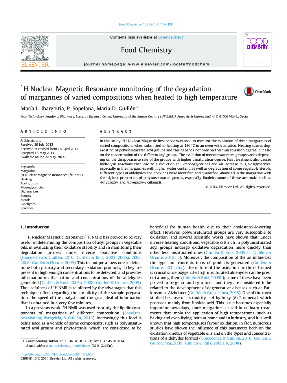 1H Nuclear Magnetic Resonance monitoring of the degradation of margarines of varied compositions when heated to high temperature