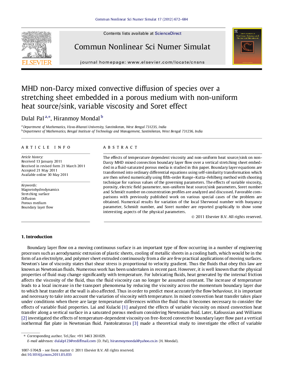 MHD non-Darcy mixed convective diffusion of species over a stretching sheet embedded in a porous medium with non-uniform heat source/sink, variable viscosity and Soret effect