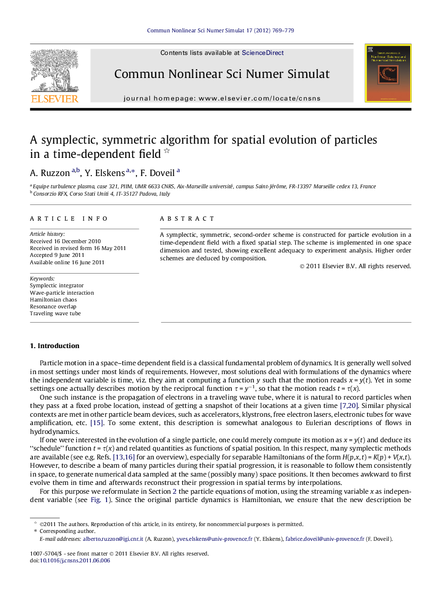 A symplectic, symmetric algorithm for spatial evolution of particles in a time-dependent field 