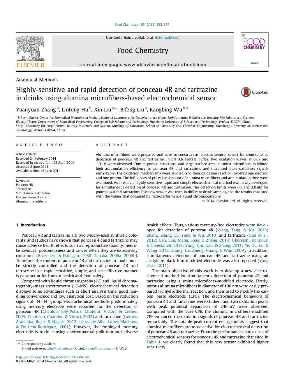 Highly-sensitive and rapid detection of ponceau 4R and tartrazine in drinks using alumina microfibers-based electrochemical sensor