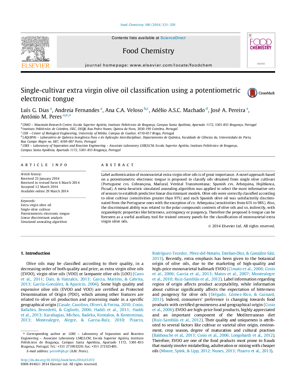 Single-cultivar extra virgin olive oil classification using a potentiometric electronic tongue