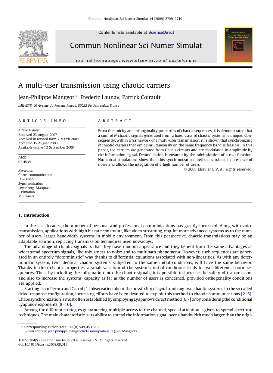 A multi-user transmission using chaotic carriers