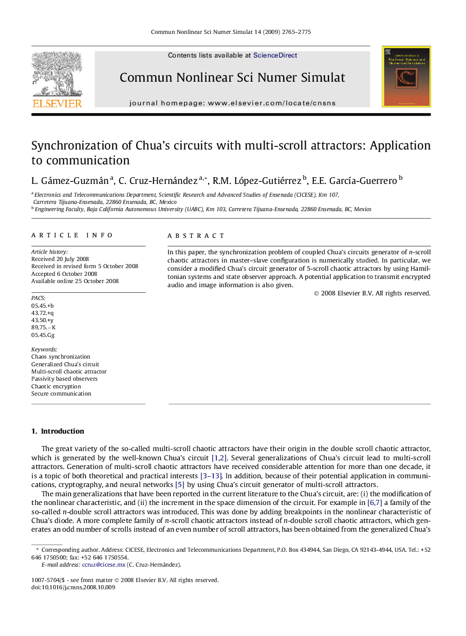 Synchronization of Chua’s circuits with multi-scroll attractors: Application to communication