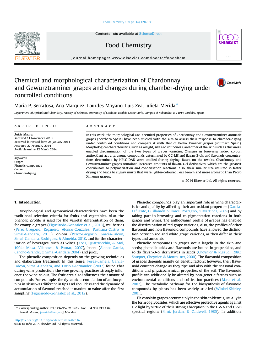 Chemical and morphological characterization of Chardonnay and Gewürztraminer grapes and changes during chamber-drying under controlled conditions