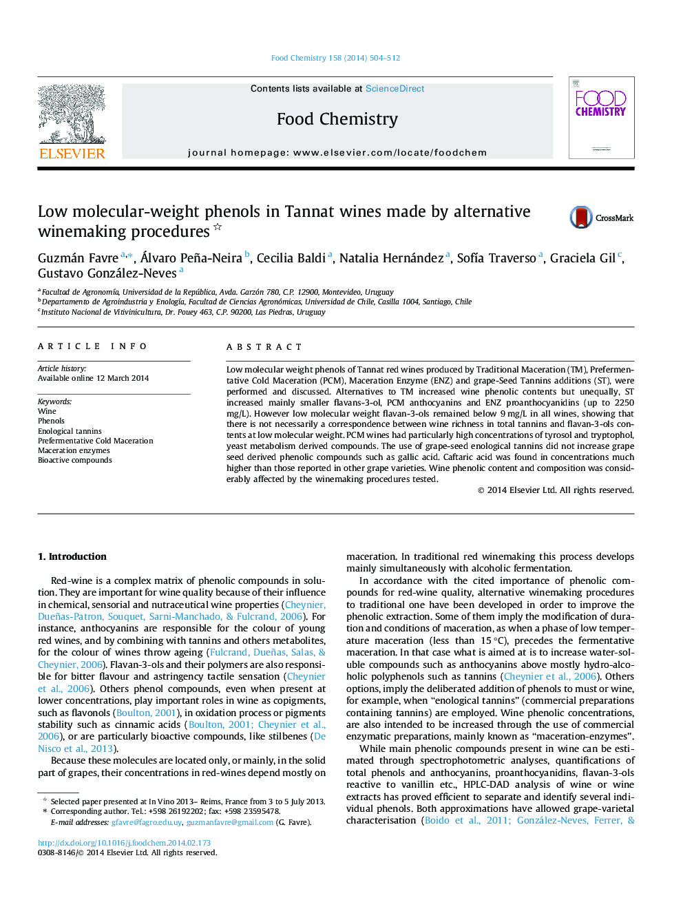 Low molecular-weight phenols in Tannat wines made by alternative winemaking procedures