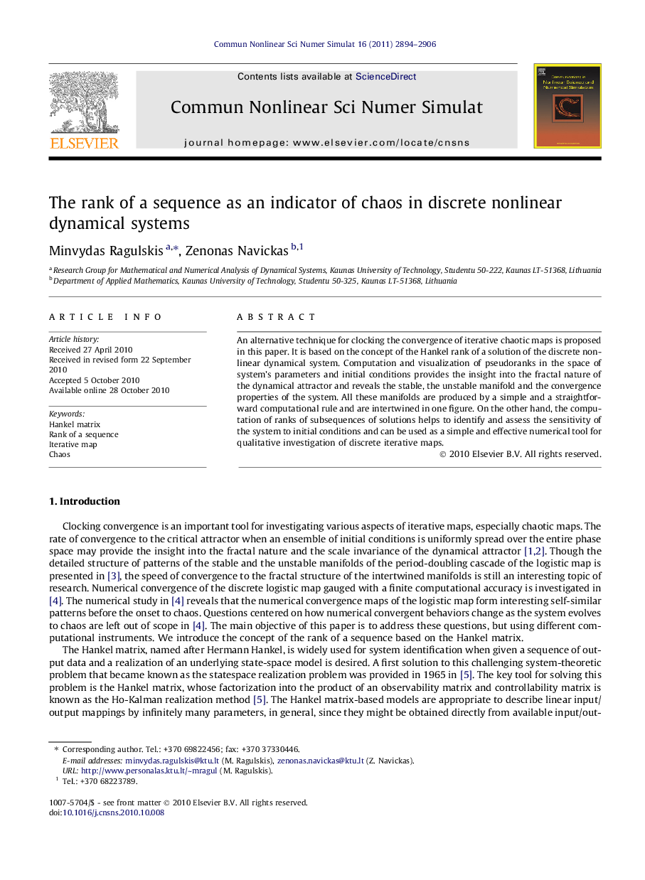 The rank of a sequence as an indicator of chaos in discrete nonlinear dynamical systems