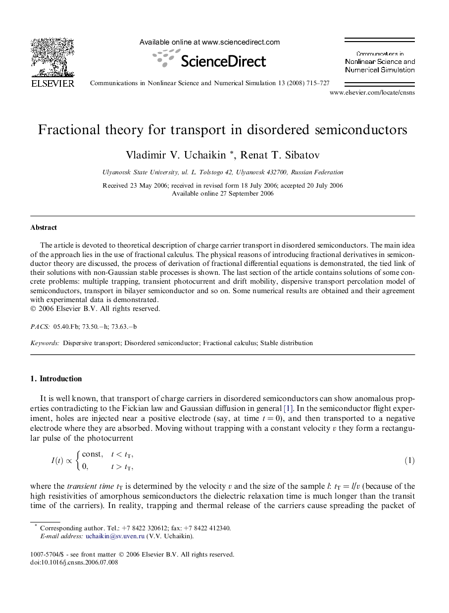 Fractional theory for transport in disordered semiconductors