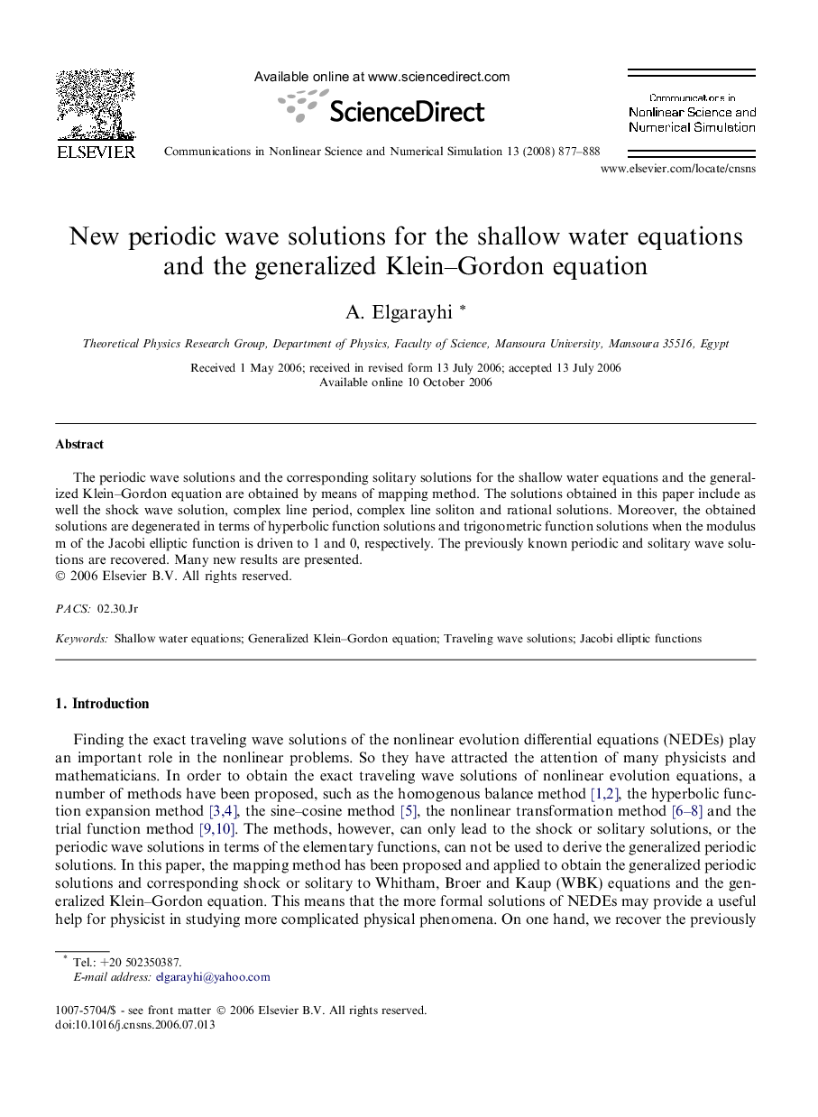 New periodic wave solutions for the shallow water equations and the generalized Klein–Gordon equation