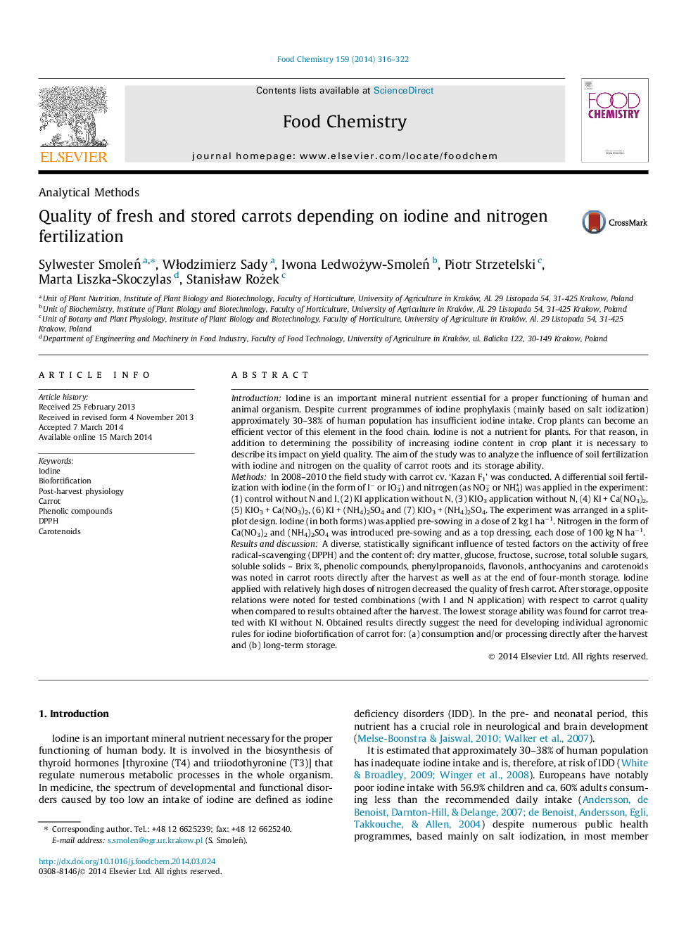 Quality of fresh and stored carrots depending on iodine and nitrogen fertilization