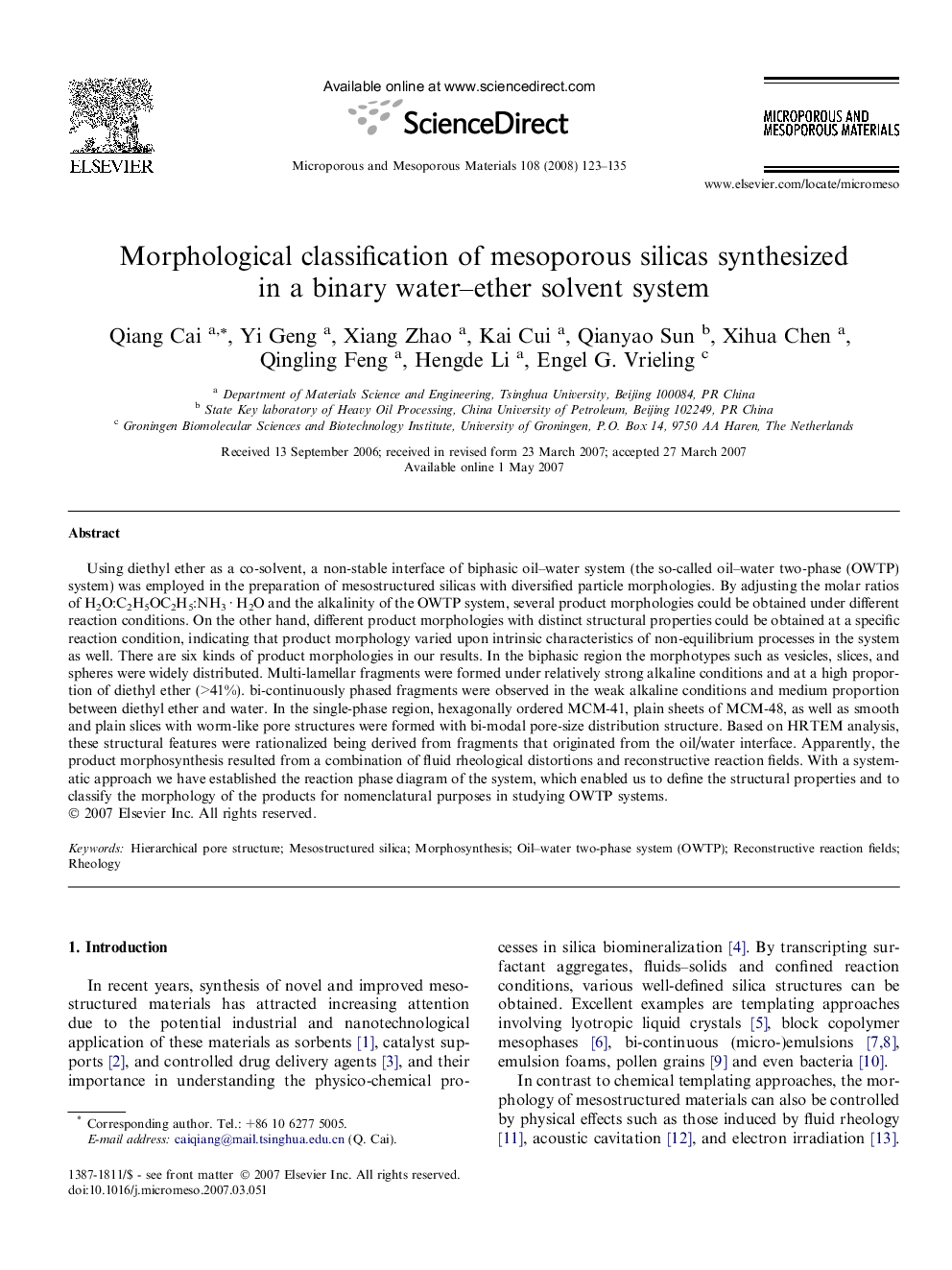 Morphological classification of mesoporous silicas synthesized in a binary water–ether solvent system